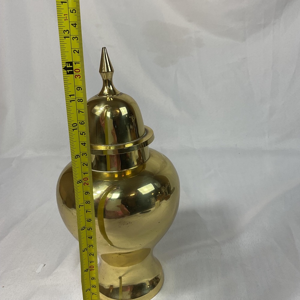 Vintage Solid Brass Ginger Jar Urn 12" Lidded Vase India Hollywood Regency - Picture 9 of 11
